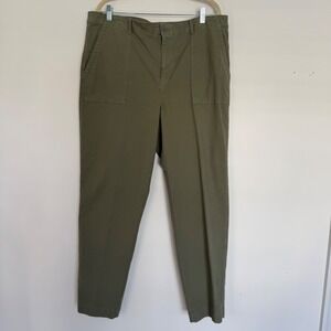 Loft Womens Chino Olive Green High Waisted Pants Pockets 16 Flat Front